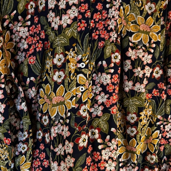 Talbots Black Floral Blouse with Yellow and Red Accents - Picture 2 of 8